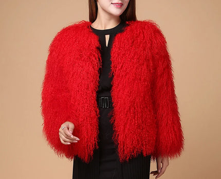 New 100% True Mongolia Sheep Fur Coat Real Tan Sheep Fur Jacket Thick