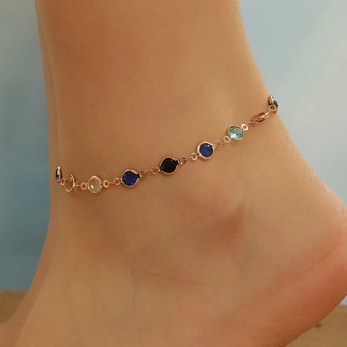 Korean Colorful Beads Chain Anklets Bracelets Women Summer Barefoot