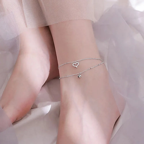 VENTFILLE 925 Sterling Silver Double Layer Anklet for Women Geometric