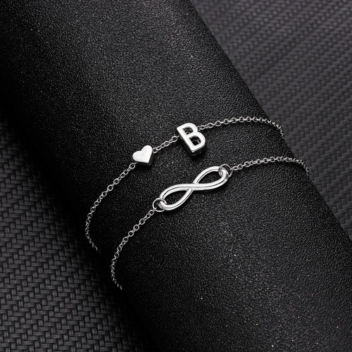 Bohemia A-Z Letter Initial Anklet For Women Silver Color Initial Heart