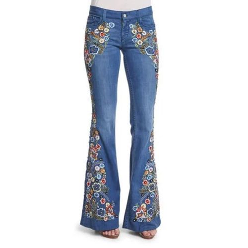 Stretch Embroidered Flared Jeans Women's Casual Fashion High Waist 90s