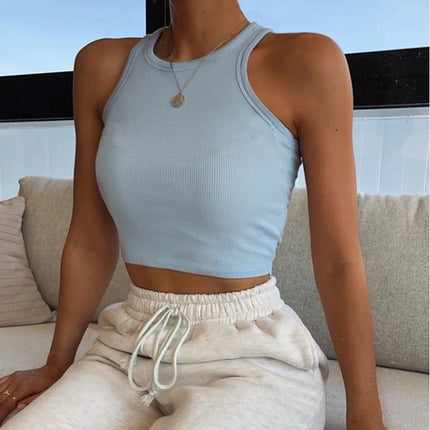 Ribbed Tank Top Women White 2020 Summer Casual Fitness Short Vest