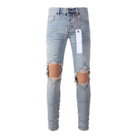 Thumbnail for Summer's Men's Classic Blue Streetwear Distressed Skinny Button Fly