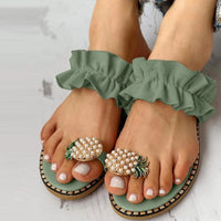 Thumbnail for Pineapple Pearl Beach Slides Flat Toe Casual Womens Slippers