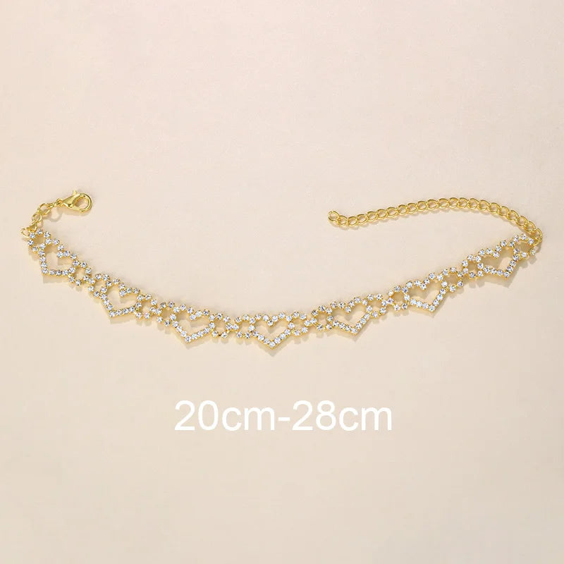 Stonefans Summer Beach Hollow Out Rhinestone Heart Anklet for Women