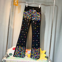 Thumbnail for Women Autumn Winter Handmade Diamonds Beaded Long Denim Pants High