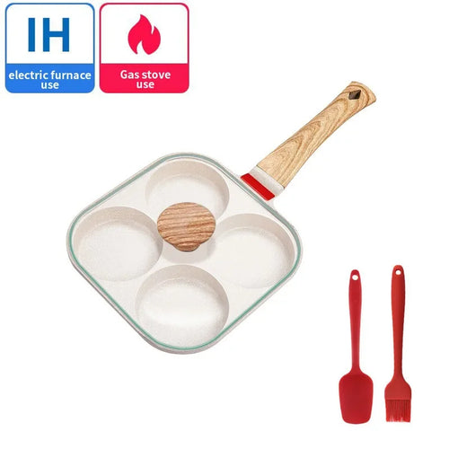 4 Hole Omelet Pan Frying Pot with Lid Thickened Steak Cooking Pan Bread