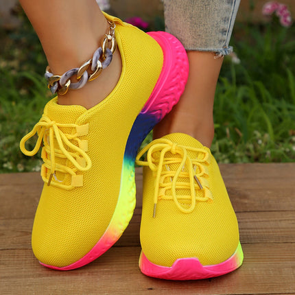 Fashion Rainbow Sole Knit Sneakers Women Mesh Breathable Platform