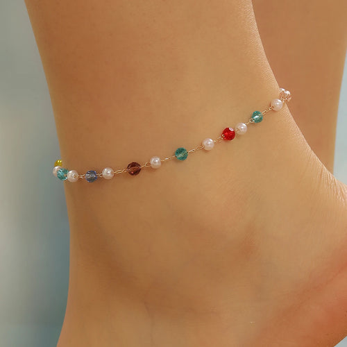 Korean Colorful Beads Chain Anklets Bracelets Women Summer Barefoot