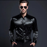 Thumbnail for Men's Satin Luxury Dress Shirts Fashion Silk Smooth Male Tuxedo Shirt