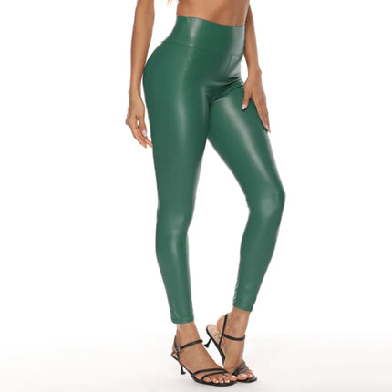 Colorful Faux Leather Pants Women High Waist Skinny Hip Lifting