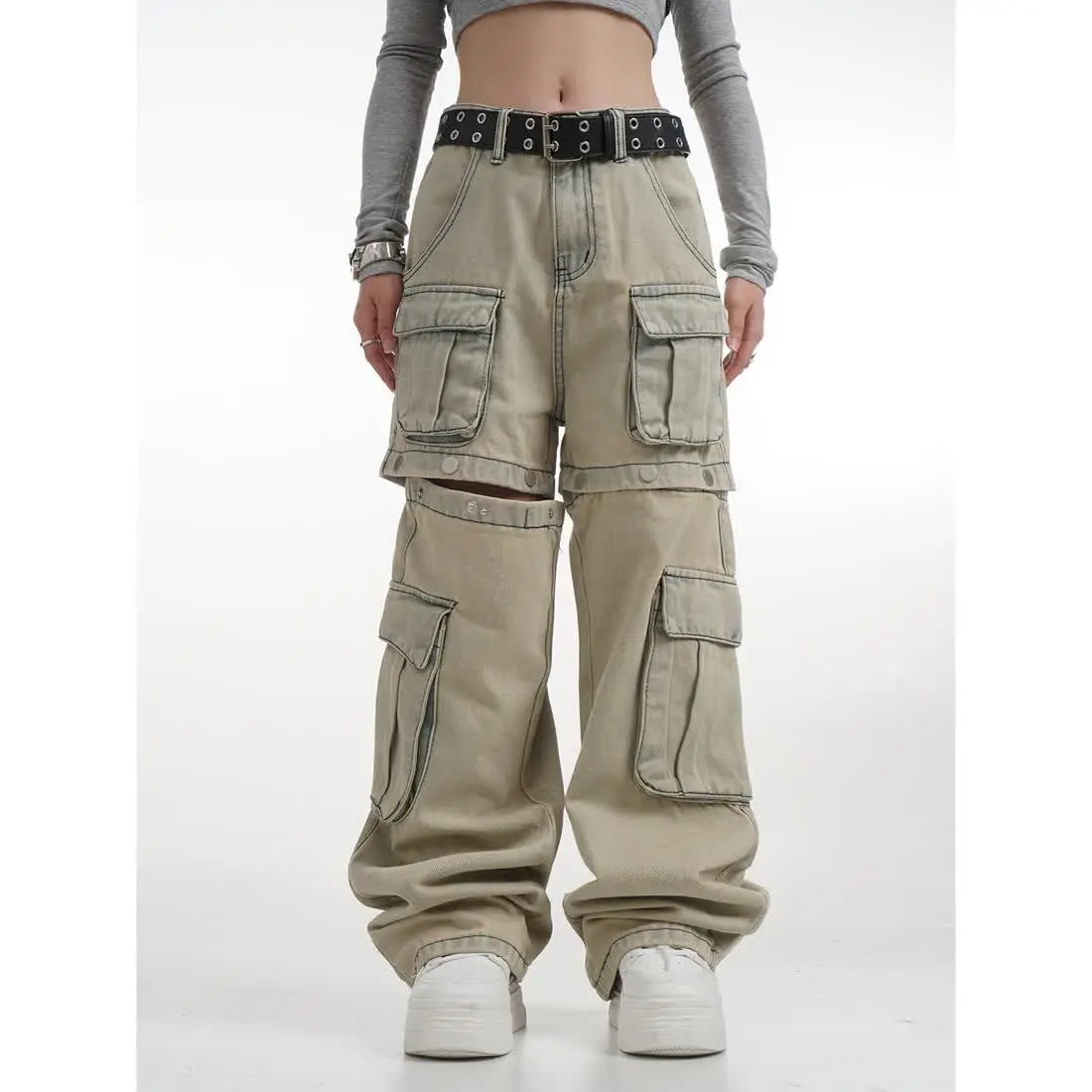 High Street Retro Casual Wide Leg Multi Pocket Loose y2k Jeans Women