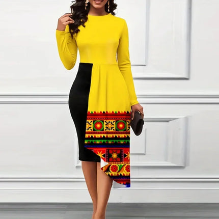Elegant Office Slim Printing Dress For Women 2023 Fashion New Solid