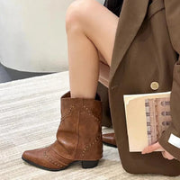 Thumbnail for Woman Boots Shoes for Women 2023 Western Cowboy Thick Heels Retro New