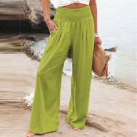 Thumbnail for Women's Wide Leg Pants Summer Solid Loose Casual Vintage Cotton Linen