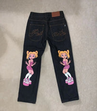 Thumbnail for Anime goddess Harajuku jeans 2024 new men's and women's print retro