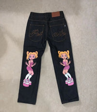 Thumbnail for Anime goddess Harajuku jeans 2024 new men's and women's print retro