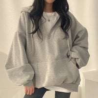 Thumbnail for HOUZHOU Women Hoodie Streetwear Gray Harajuku Oversized Top Half Zip