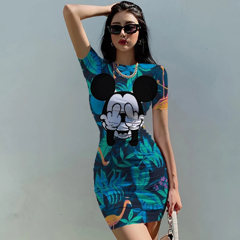 Disney Sexy Minnie Mickey Mouse Cartoon Print Bodycon Slim Pencil