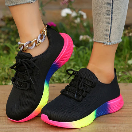 Fashion Rainbow Sole Knit Sneakers Women Mesh Breathable Platform