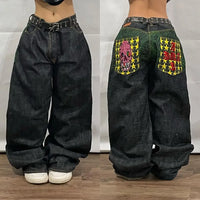 Thumbnail for High Street Hip Hop Retro Blue Distressed Striped Denim Loose Pants