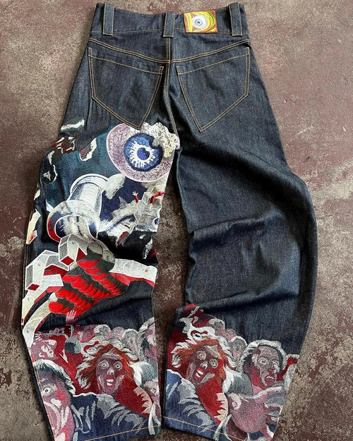 Y2k Jeans Harajuku Punk Oversized Graphic Embroidery Baggy Jeans Men