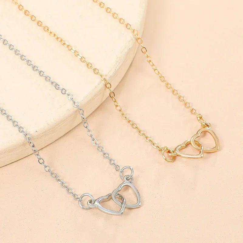 Simple Double Heart  Anklet for Women Hollow Gold Color Love Foot