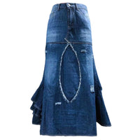 Thumbnail for Fashion Women's Denim Skirt New High Waist Irregular Spliced Blue Maxi