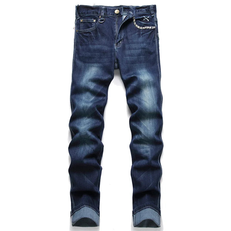 New Slim-Fit Fashion Embroidered Applique Men's Jeans Mid-Waist