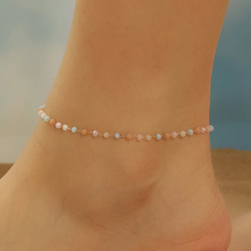 Korean Colorful Beads Chain Anklets Bracelets Women Summer Barefoot