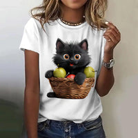 Thumbnail for Summer Women's T Shirt Cat Print Casual Short Sleeve 3d T Shirts