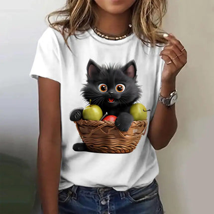 Summer Women's T Shirt Cat Print Casual Short Sleeve 3d T Shirts