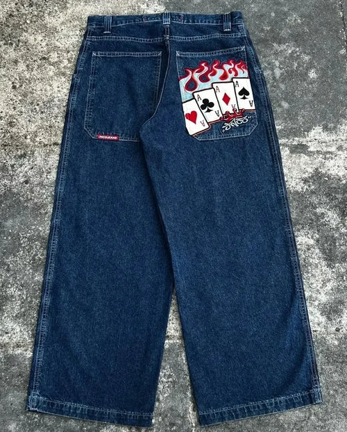 American retro jeans with embroidery decoration for men and women