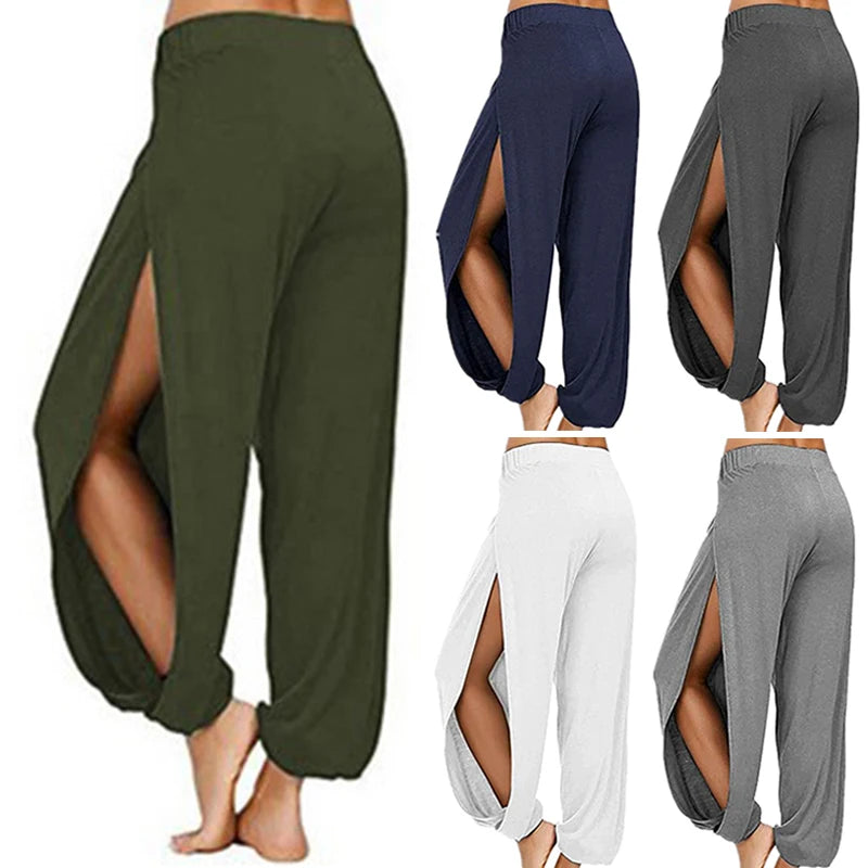 Women Fashion Yoga Pants High Waisted Slit Wide Leg Haren Pants Gym