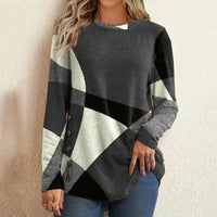 Thumbnail for O-Neck Long Sleeves Loose Buttons Tee Shirts Top Vintage Geometry