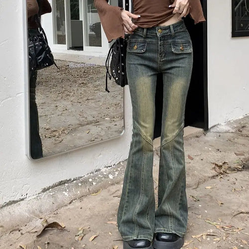 Hsa  Vintage Flare Jeans Women Streetwear High Waist Chic Casual Y2K