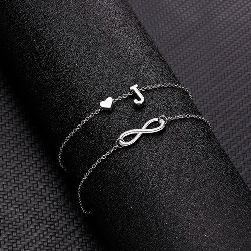 Bohemia A-Z Letter Initial Anklet For Women Silver Color Initial Heart