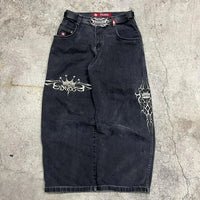 Thumbnail for Streetwear  Jeans Hip Hop Skateboard Graphic Embroidered Retro Blue