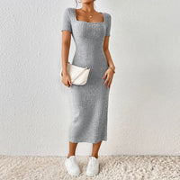 Thumbnail for Women Ribbed Midi Dress Soft Knitted Sexy Pencil Dress Casual Skinny