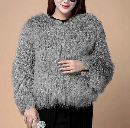 New 100% True Mongolia Sheep Fur Coat Real Tan Sheep Fur Jacket Thick