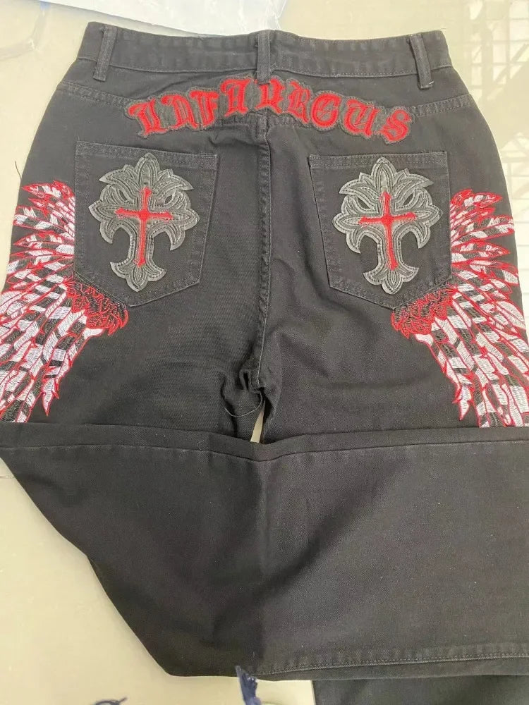 American retro jeans with embroidery decoration for men and women