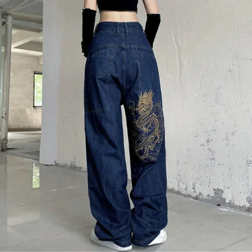 American retro jeans with embroidery decoration for men and women