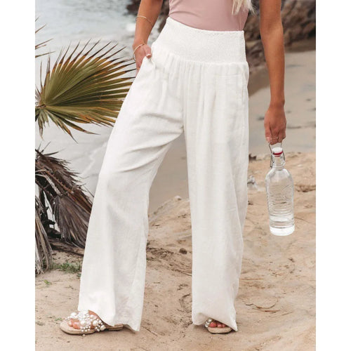 Women's Wide Leg Pants Summer Solid Loose Casual Vintage Cotton Linen