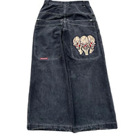 Thumbnail for 2024 High Street Embroidered New Skull Jeans Y2K Washed Gothic High