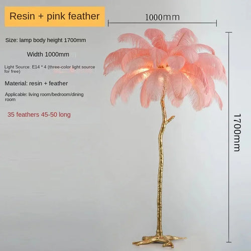 Nordic Ostrich Feather Led Floor Lamp Resin Copper Living Room Home