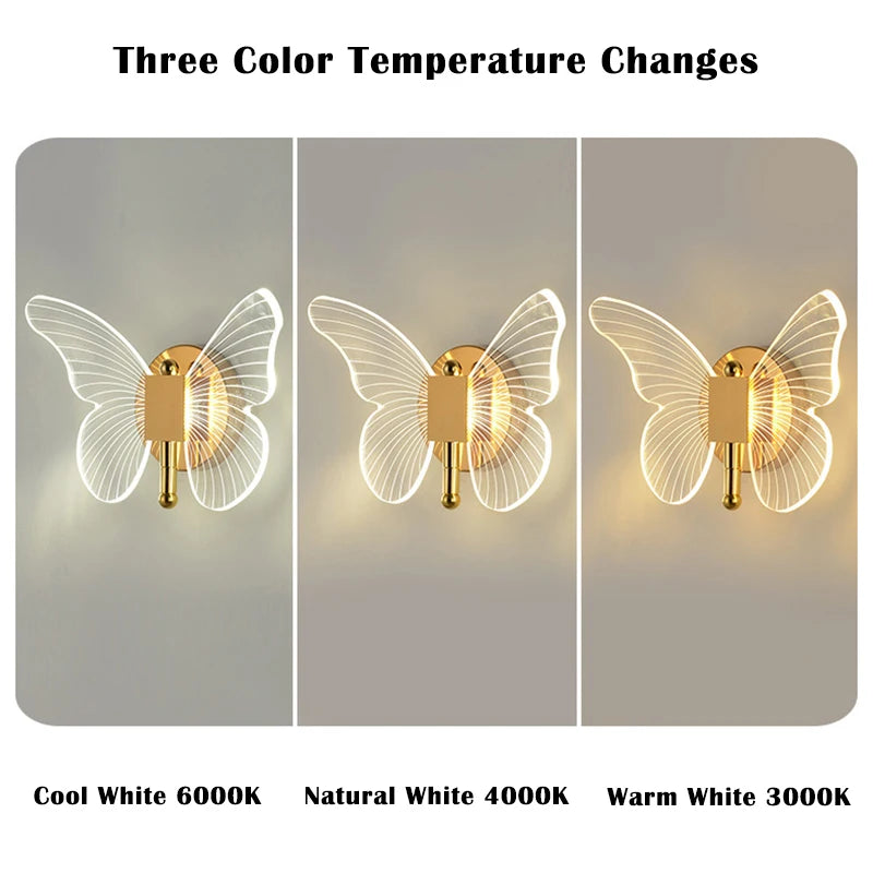 Butterfly Led Pendant Lights Nordic Hanging Lamp Indoor Lighting for Bedside Living Dining Room Kitchen Acrylic Wall Lamps