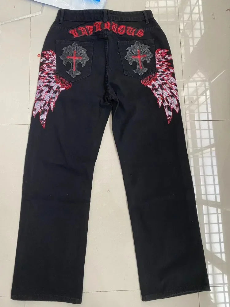 American retro jeans with embroidery decoration for men and women