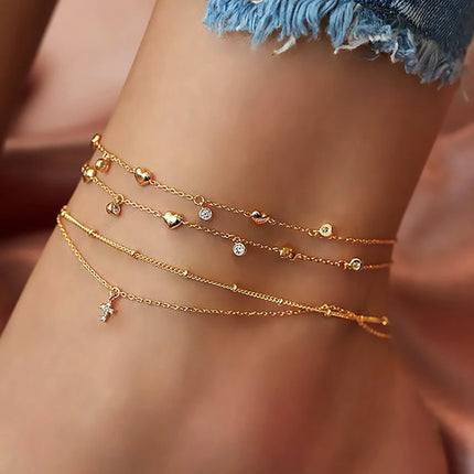 FNIO Bohemian Charm Anklet Set For Women Star Moon Ankle Bracelet On