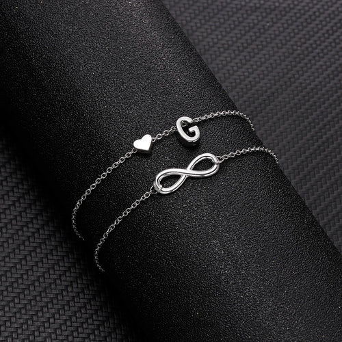 Bohemia A-Z Letter Initial Anklet For Women Silver Color Initial Heart