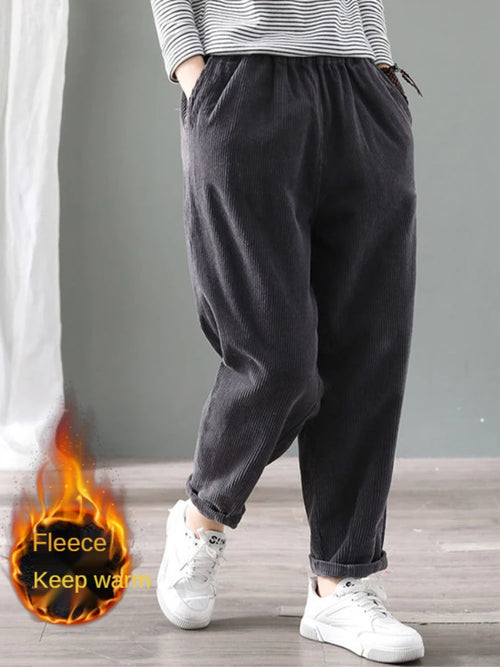 Velvet Warm Winter Pants for Women Elastic Waist Corduroy Harem Pant